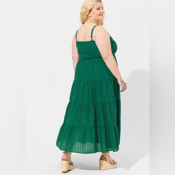 Torrid Green Textured Tiered Maxi Dress Sleeveless Adjustable Strap Boho Prairie - Picture 2 of 14